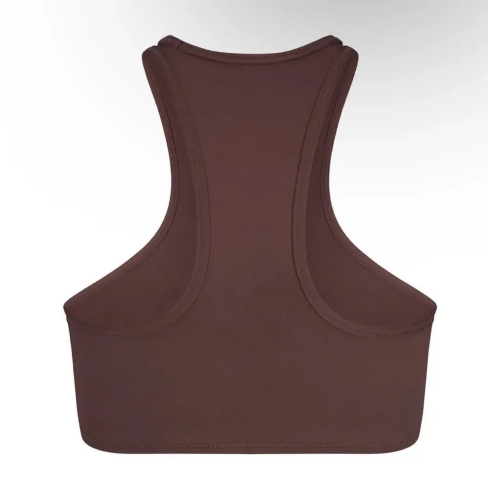 SKIMS NWT Recycled Swim High Neck RacerBack Swim Top In Cocoa Brown Swim Bikini